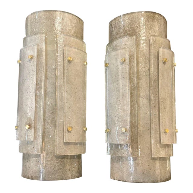 Large Scale Layered Murano Glass Smoke Colored Wall Sconces For Sale