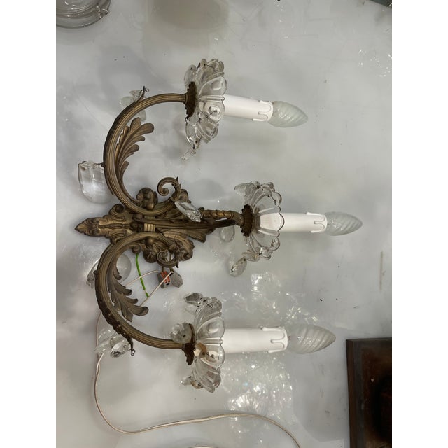 Vintage Bronze Crystal Sconces, 1950s, Set of 2 For Sale - Image 8 of 9