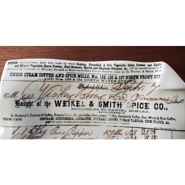 Mid-Century Modern Piero Fornasetti Spice Company Dish of a Bill of Sale From the Weikel & Smith Spice Company, Philadelphia For Sale - Image 3 of 7