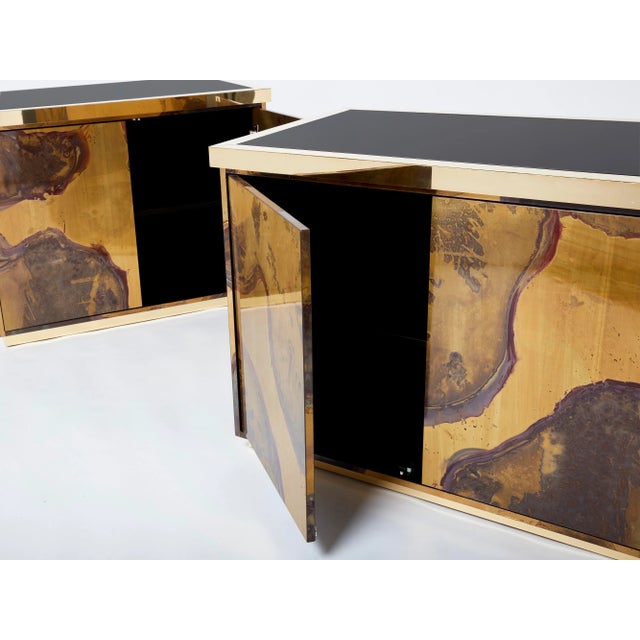 Pair of Isabelle and Richard Faure Oxidized Brass Cabinets Buffets 1970s For Sale - Image 6 of 13