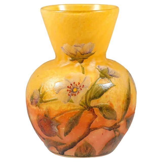 Art Nouveau Cameo Vase with Strawberry Blossoms Decor from Daum Nancy, France, 1910s For Sale