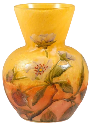 Art Nouveau Cameo Vase with Strawberry Blossoms Decor from Daum Nancy, France, 1910s