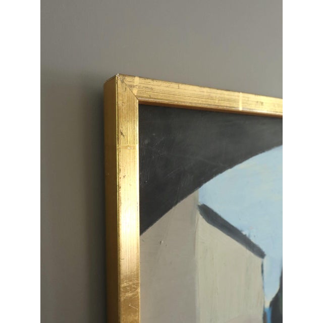 Blue Mid-Century Modern 'Seaside Passage' Vintage Coastal Landscape With Figure Oil Painting by Swedish Artist Eric Elfvén (1921–2008), Framed For Sale - Image 8 of 12