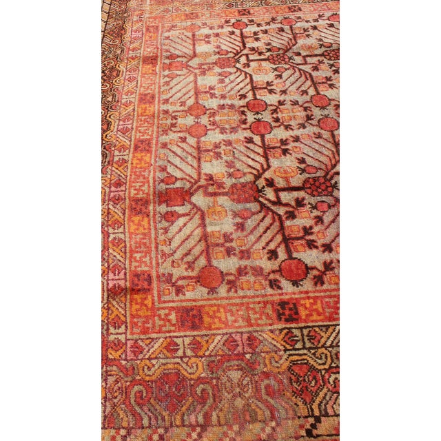 Large Khotan Antique Rug With Pomegranate Design in Taupe, Green, Red and Brown 6'9 X 13'3 For Sale In Atlanta - Image 6 of 9