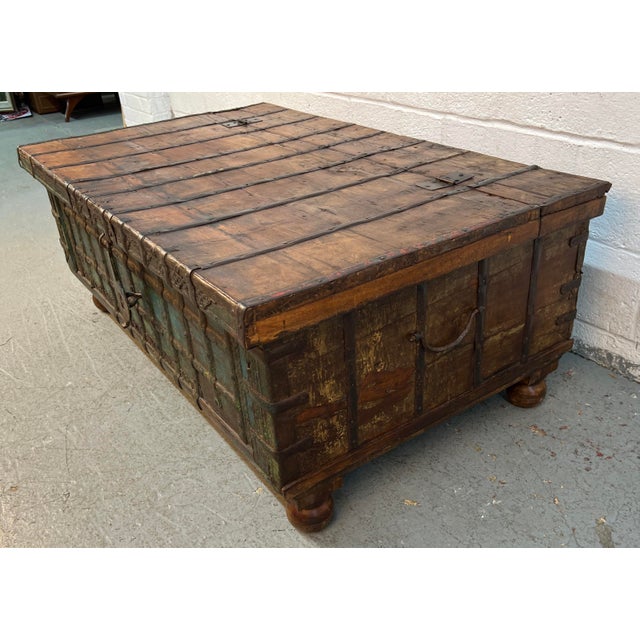 Antique Indian Pitara Chest With Turquoise Patina For Sale - Image 9 of 18