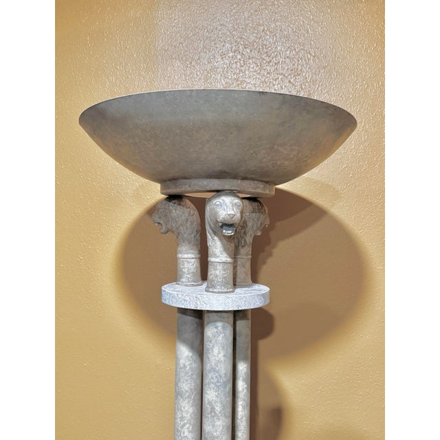 A striking embodiment of late-20th-century grandeur, this Postmodern torchiere floor lamp seamlessly references the...
