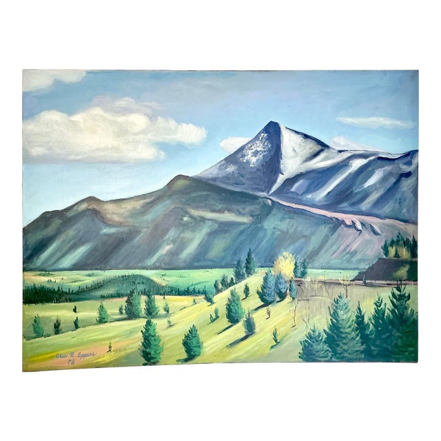 1978 Vintage Plein Air Pikes Peak Americana Landscape Original Oil Painting, Northwest View For Sale