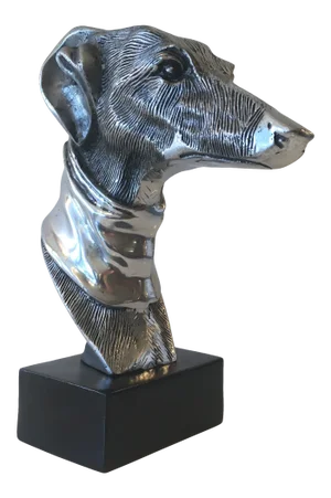 Vintage Silver Metal Dog - Head Sculpture