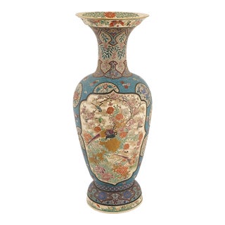Japanese Cloisonne Enamel Meiji Totai Shippo Vase, Kinkozan School, 22 In. For Sale