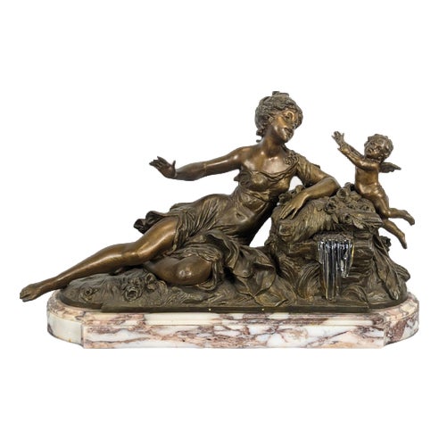 Illuminated Fountain with a Spelter and Marble Figure For Sale