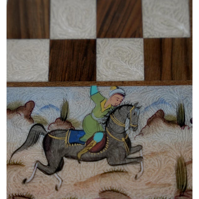 Hand-Painted Persian Miniature Polo Scene Chess & Backgammon Set, One-of-One For Sale - Image 6 of 6