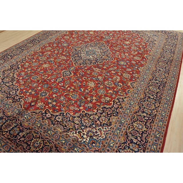 Farmhouse Kashan Rug 10′ X 13’5” Red Wool Vintage Traditional Hand-Knotted Carpet For Sale - Image 3 of 15