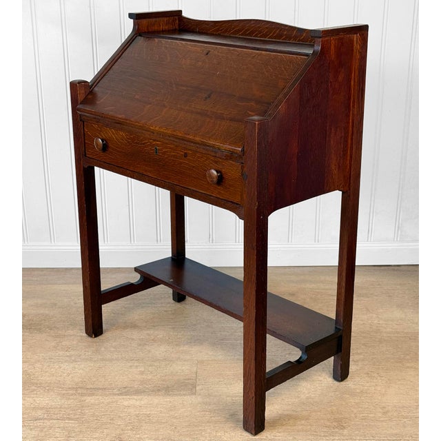 Arts & Crafts Antique Arts & Crafts Quartersawn Oak Drop Front Secretary Desk For Sale - Image 3 of 15