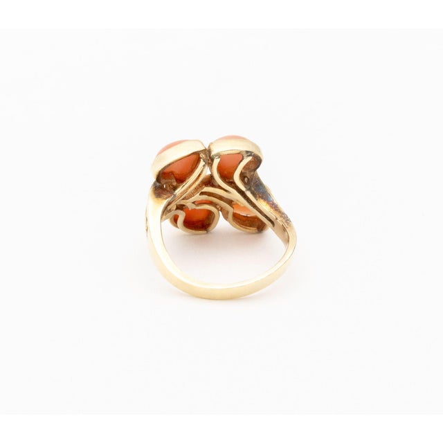 Late 20th Century Vintage Modernist 14k Yellow Gold Coral Diamond Ring For Sale - Image 5 of 7