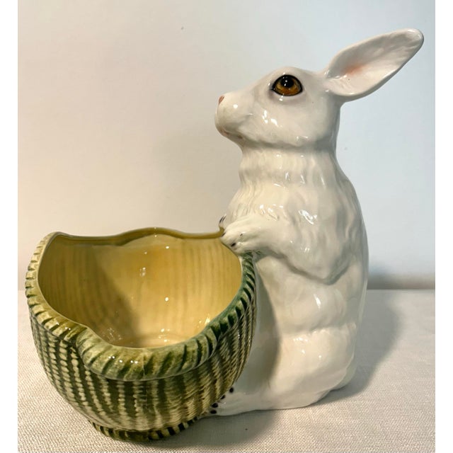 Mid 20th Century Mid 20th Century Large Italian Gump’s Porcelain Rabbit With Basketweave Bowl For Sale - Image 5 of 7