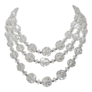 Vintage 1950s Signed Napier 3-Strand Glass Beaded Necklace For Sale