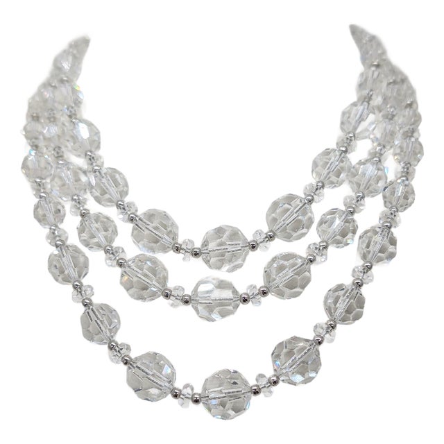 Vintage 1950s Signed Napier 3-Strand Glass Beaded Necklace For Sale
