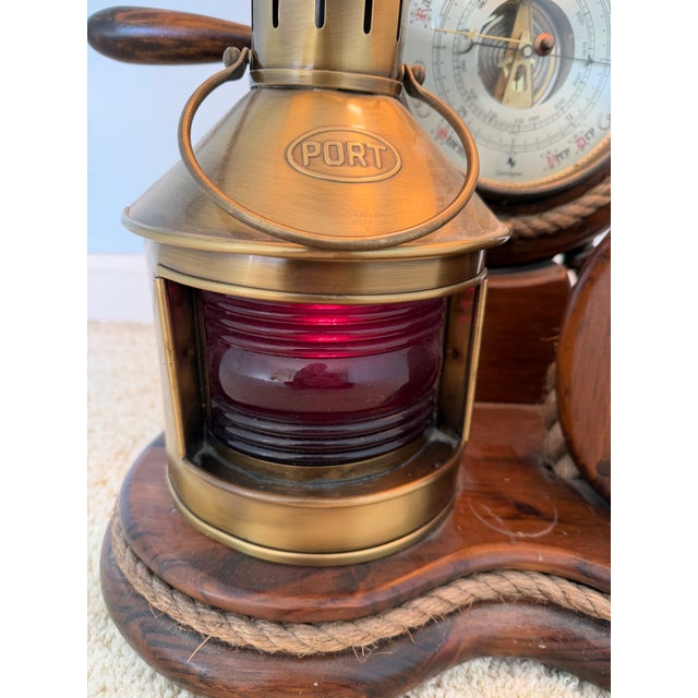 Beautiful Vintage Carrington Nautical Table Lamp Ship Wheel, Barometer, Starboard Light Rope Block, & Red Port Lantern....
