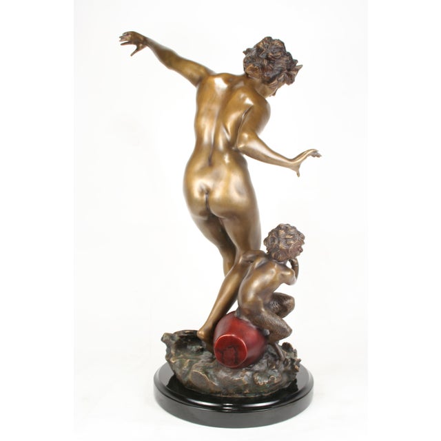 1990s Art Deco/Nouveau Nude Sculpture Bronze with Pixy For Sale - Image 10 of 18