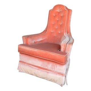1970's Kingsley Furniture Velvet High Back Armchair For Sale