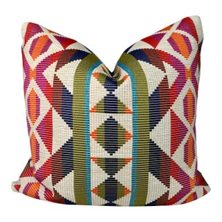 Thibaut "Berner Blanket" in Fuschia/Navy Indoor/Outdoor 22" Pillows-a Pair For Sale