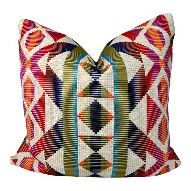 Thibaut "Berner Blanket" in Fuschia/Navy Indoor/Outdoor 22" Pillows-a Pair For Sale