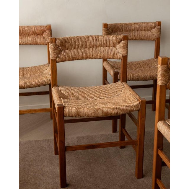 French Mid-Century Wood and Rush Dining Chairs, 1960s, Set of 6 For Sale - Image 4 of 18