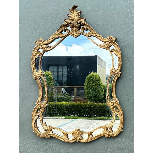 Mid 20th Century Vintage Rococo Style Gold Frame Mirror For Sale - Image 5 of 12