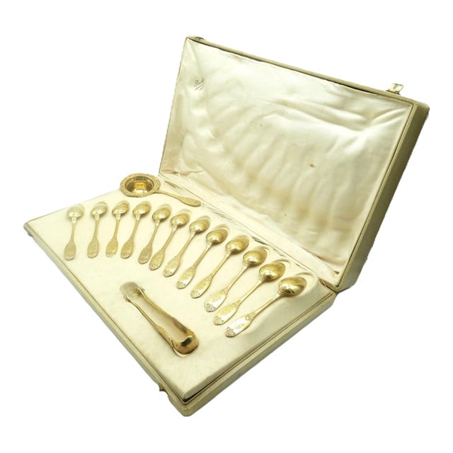 Antique French Sterling Silver & Gilt Tea Service- 14 Pieces For Sale