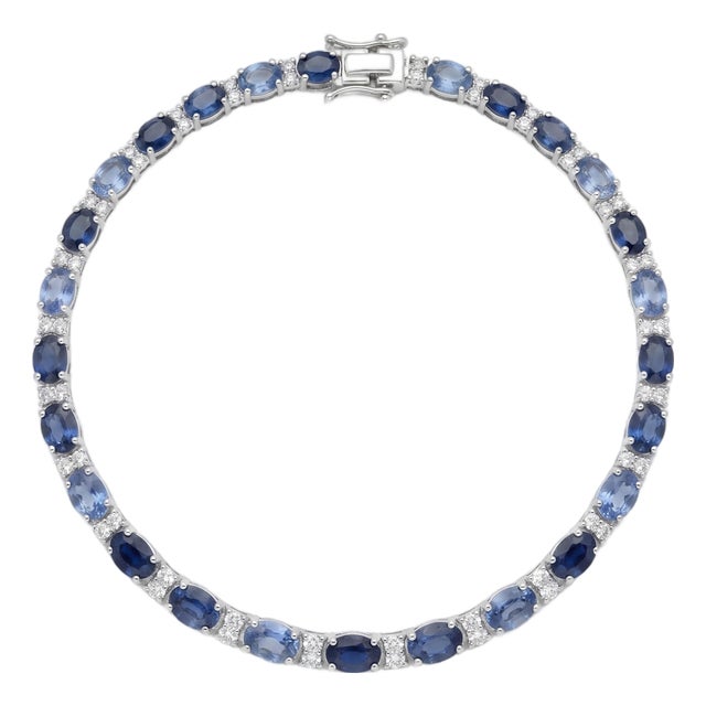 Natural 18k Gold Blue Sapphire 11.47ct & Diamond 0.45ct Bracelet For Sale