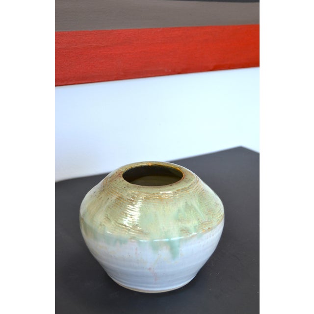 Mid 20th Century Mid-20th Century Studio Piece Pottery Light Green Beige Brown Vase Vessel For Sale - Image 5 of 12