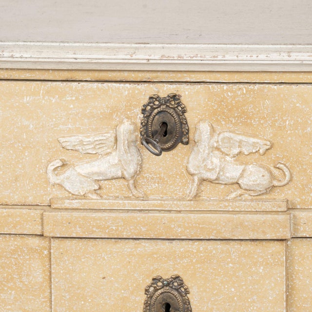 Wood 19th Century Pair of Swedish Gustavian Painted Chest of Three Drawers With Griffins For Sale - Image 7 of 15