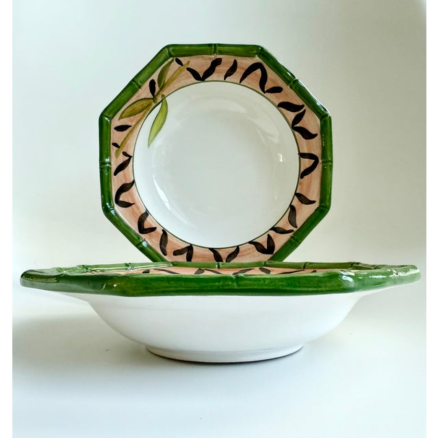 Traditional Vintage Palm Beach Regency Desert Bowls With Leopard and Bamboo Edge Decoration - Set of 8 For Sale - Image 3 of 6