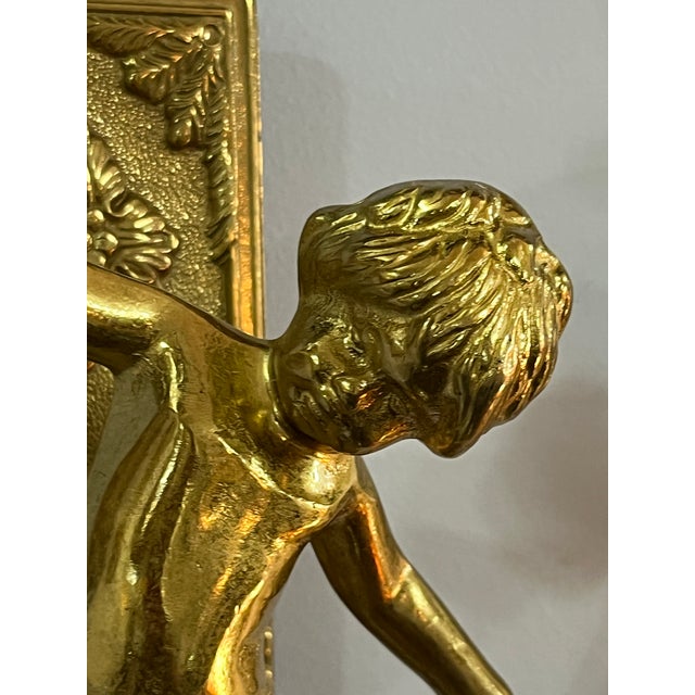Early 21st Century Vintage Pair of Italian Solid Brass Cherub Wall Sconce For Sale - Image 5 of 9