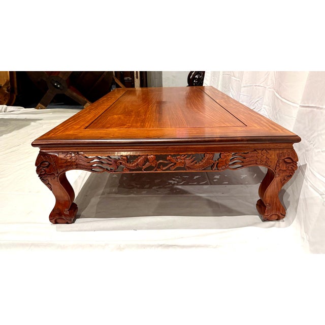 Mid-20th Century Chinese Low Table With Carved Dragons and Phoenix Motifs – Attributed Rosewood For Sale In Boston - Image 6 of 12