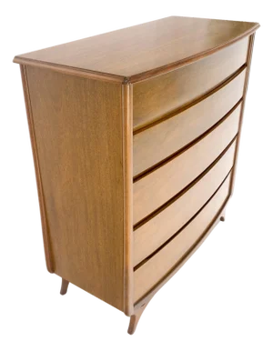 Sculptured Legs American Light Walnut 5 Drawers Bow Front High Boy Dresser