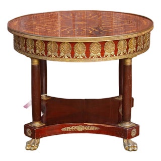 Antique French Empire Round Marquetry Table For Sale
