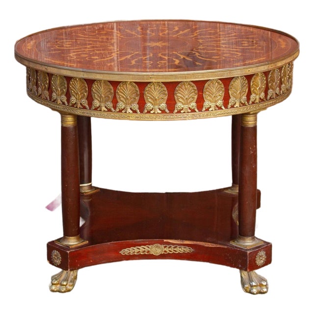 Antique French Empire Round Marquetry Table For Sale