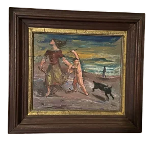 Early 20th Century “Nude on the Beach" Expressionist Figurative Oil Painting