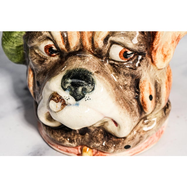Wonderful Antique Bulldog Humidor Jar Ceramic Figural Tobacco Jar English Dog Head Lidded Jar Vintage Tobacciana For Sale - Image 4 of 14