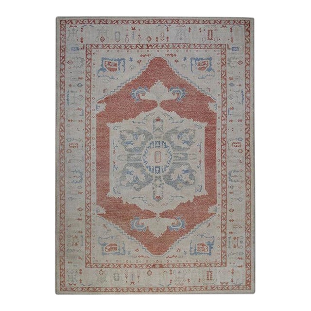Oriental Hand Knotted Rug Turkish Antique Look Oushak 9' x 12'1" For Sale