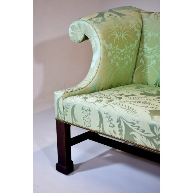 Wood Custom George III Mahogany Camel Back Sofa With Damask Silk Upholstery For Sale - Image 7 of 16