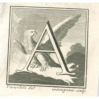 Luigi Vanvitelli, Letter of the Alphabet A, Etching, 18th Century For Sale