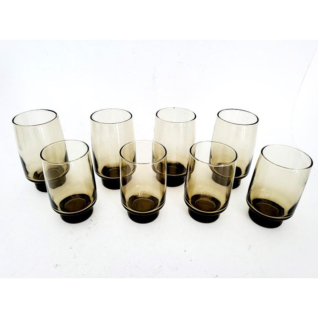 1970s Libbey Glass Tawny Accent Highball Tumblers in Two Sizes, Set of 8 For Sale - Image 9 of 11