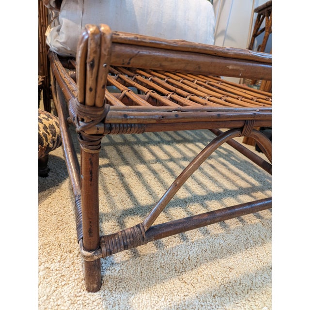 Wood 1930s Stick Wicker/Reed Chaise With 2 Wheels Cushion Included For Sale - Image 7 of 8