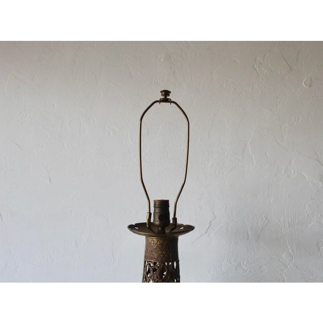 Vintage Art Nouveau Style Pierced Reticulated Brass Table Lamp For Sale - Image 10 of 13