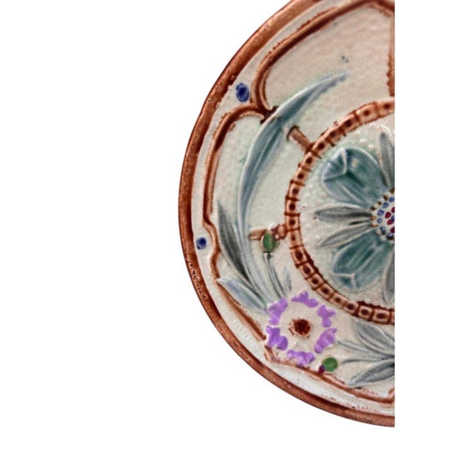 Rustic 19th Century Majolica Flowers & Butterfly Plate Wasmuel For Sale - Image 3 of 8
