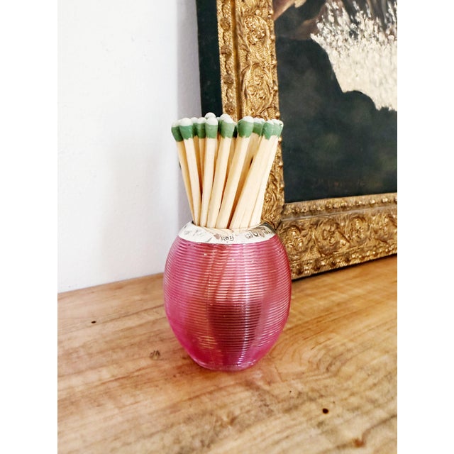 Metal Antique English Sterling Silver and Pink Glass Match Striker For Sale - Image 7 of 7