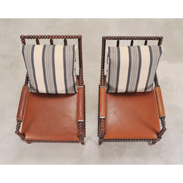 E. J. Victor Pair of Ralph Lauren New Bohemian Leather Spindle Chairs For Sale - Image 4 of 18