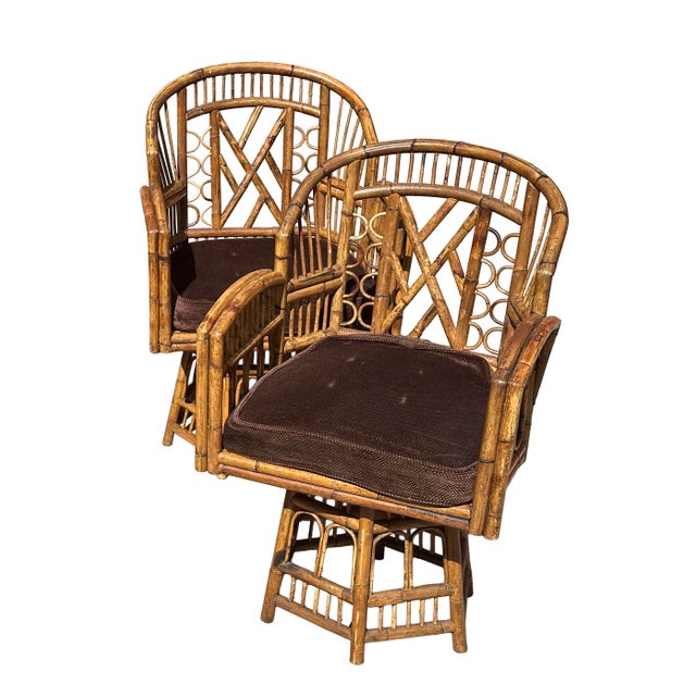 Mid-Century Modern Bamboo Rattan Brighton Pavilion Chairs - Pair For Sale - Image 3 of 8